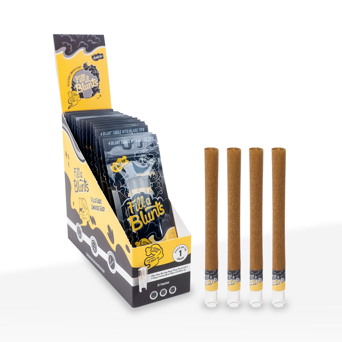 Fill-a Blunts | King Size Pre-Rolled Hemp Blunt Wraps w/ Glass Tips | Various Styles - 109mm - 15 Count - Biohazard Inc - 1 Gram Capacity - 4 Pack