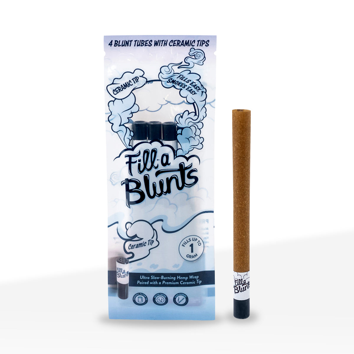 Fill-a Blunts | King Size Pre-Rolled Hemp Blunt Wraps w/ Ceramic Tips | Various Styles - 109mm - 15 Count - Biohazard Inc - 1 Gram Capacity - 4 Pack