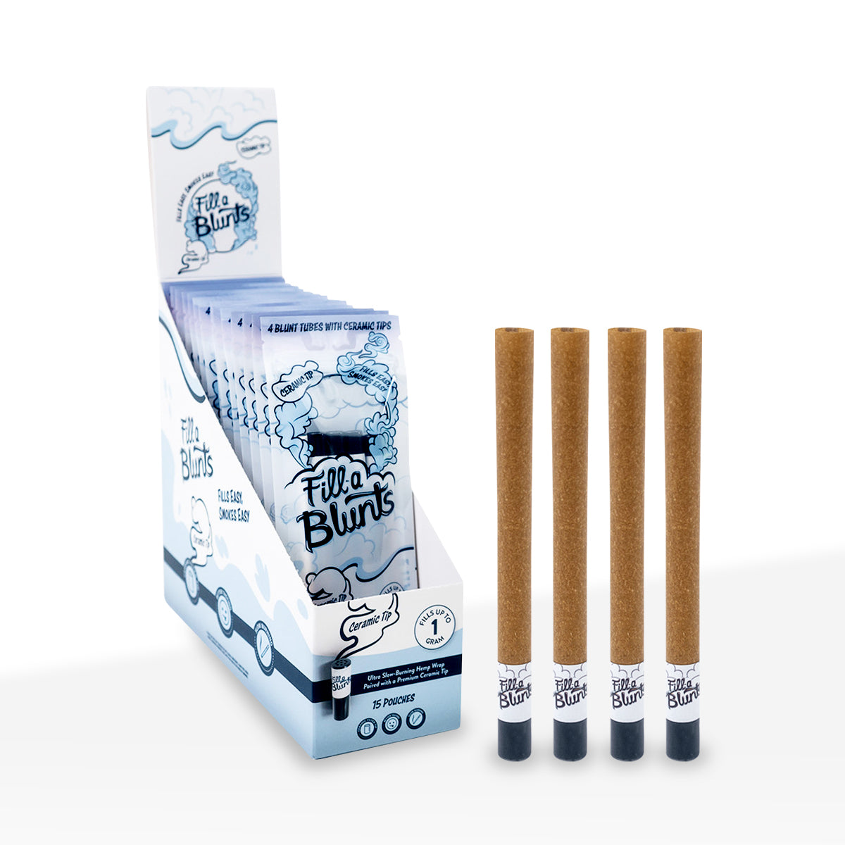 Fill-a Blunts | King Size Pre-Rolled Hemp Blunt Wraps w/ Ceramic Tips | Various Styles - 109mm - 15 Count - Biohazard Inc - 1 Gram Capacity - 4 Pack