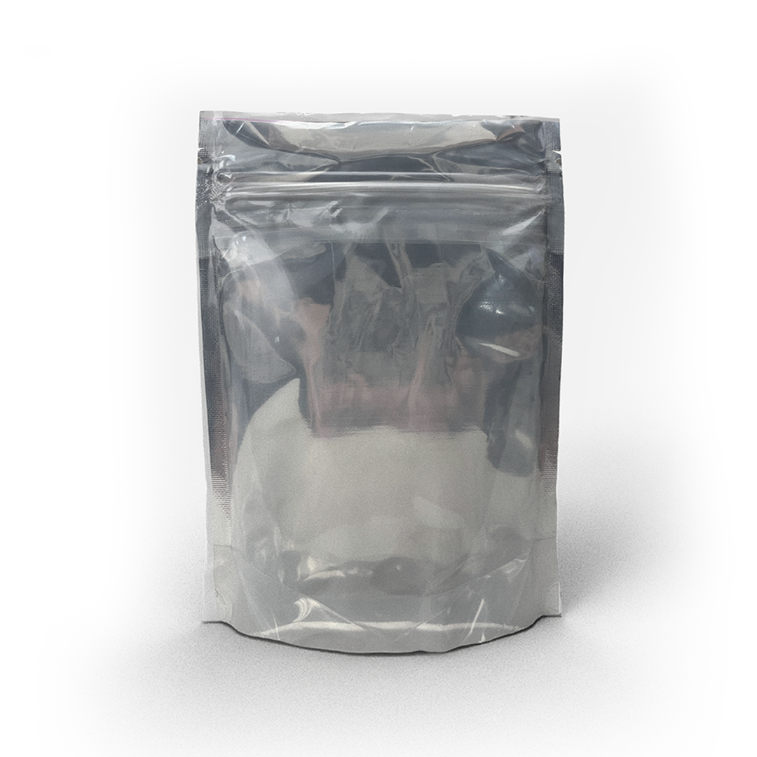 Child Resistant Mylar Bags | Matte White Vista w/ Tear Notch | 3.5" x 5" - 3.5g - 500 Count - Biohazard Inc - Tear Notch