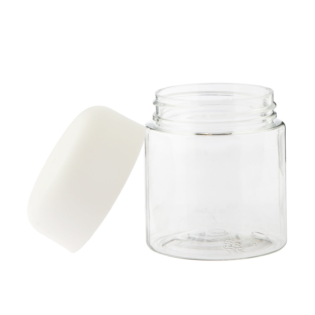 Child Resistant | Straight Sided Plastic Jars w/ Dome Caps - Clear/White | 53mm - 4oz - 100 Count - Biohazard Inc