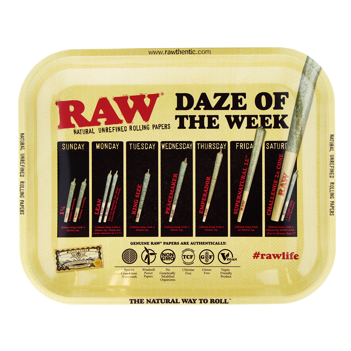 RAW® Rolling Tray | 'Daze of the Week' | Large - 14" x 11" - Metal