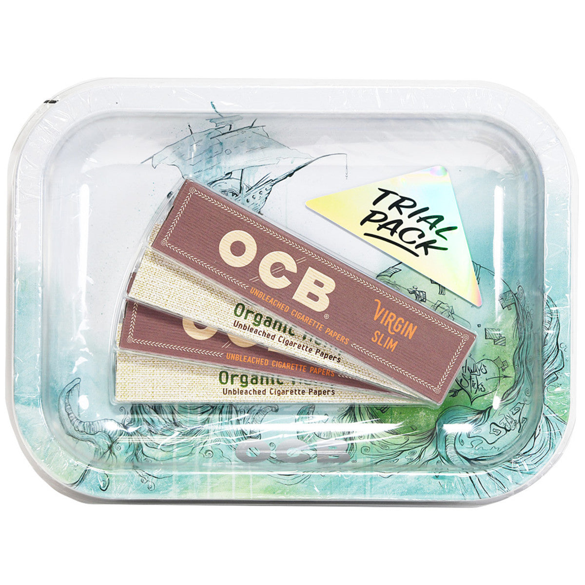 OCB® | 'Retail Display' Rolling Papers w/ Metal Rolling Tray | Classic White - 12 Count - Various Sizes Rolling Tray OCB King Slim - 110mm - 32/Pack