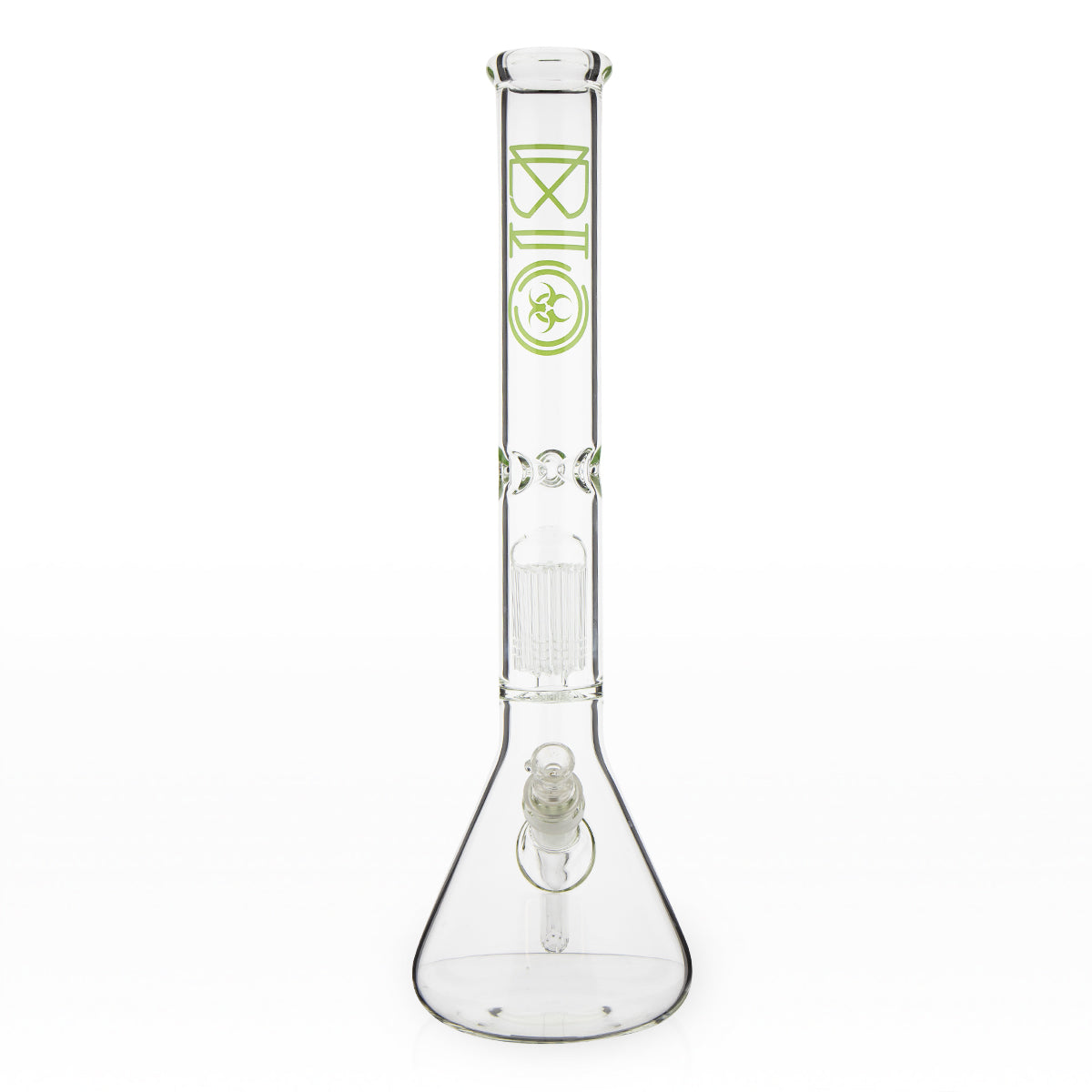 BIO Glass | Single Chamber 10-Arm Tree Percolator Beaker Water Pipe | 18" - 14mm - Various Colors Glass Bong Biohazard Inc