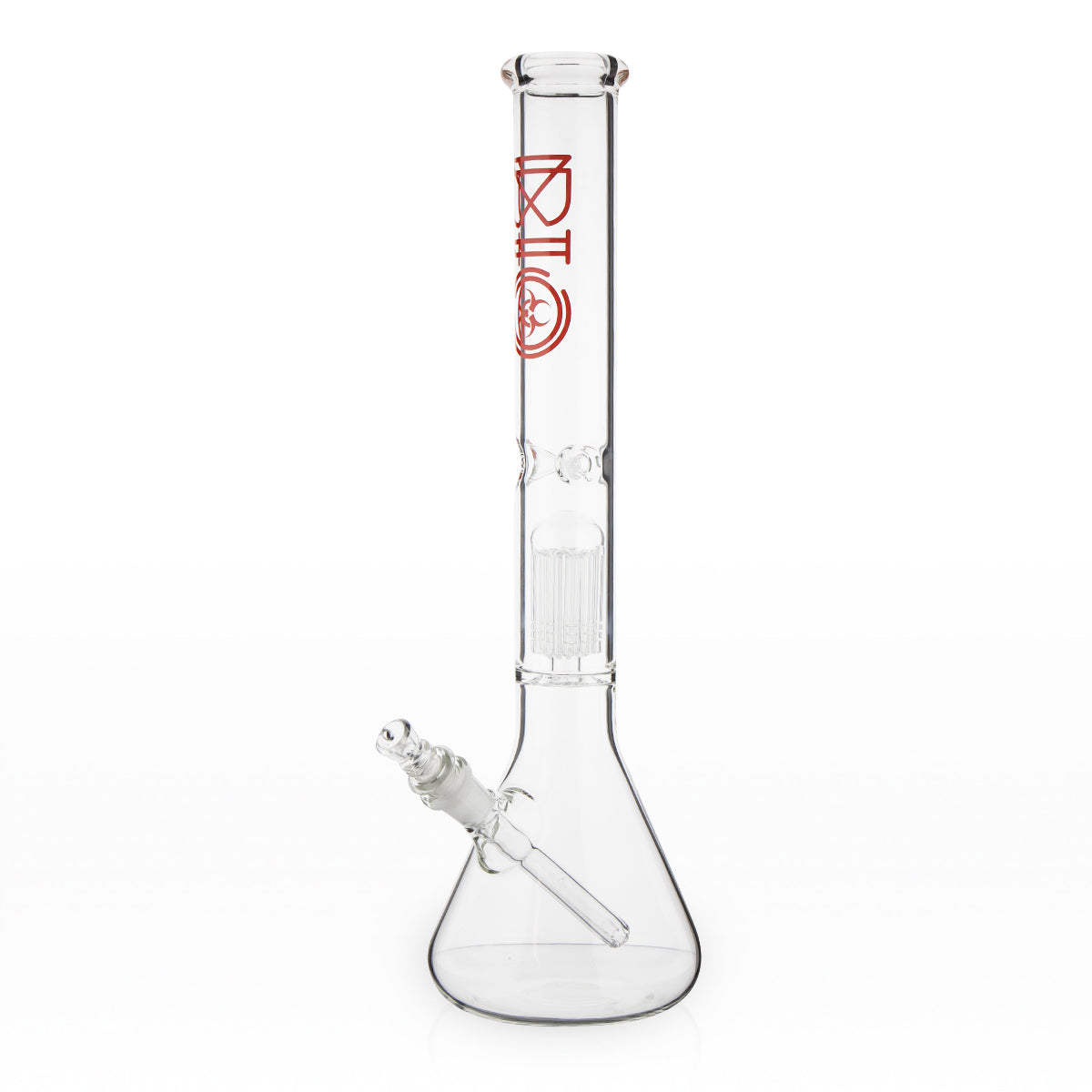 BIO Glass | Single Chamber 10-Arm Tree Percolator Beaker Water Pipe | 18" - 14mm - Various Colors Glass Bong Biohazard Inc Red