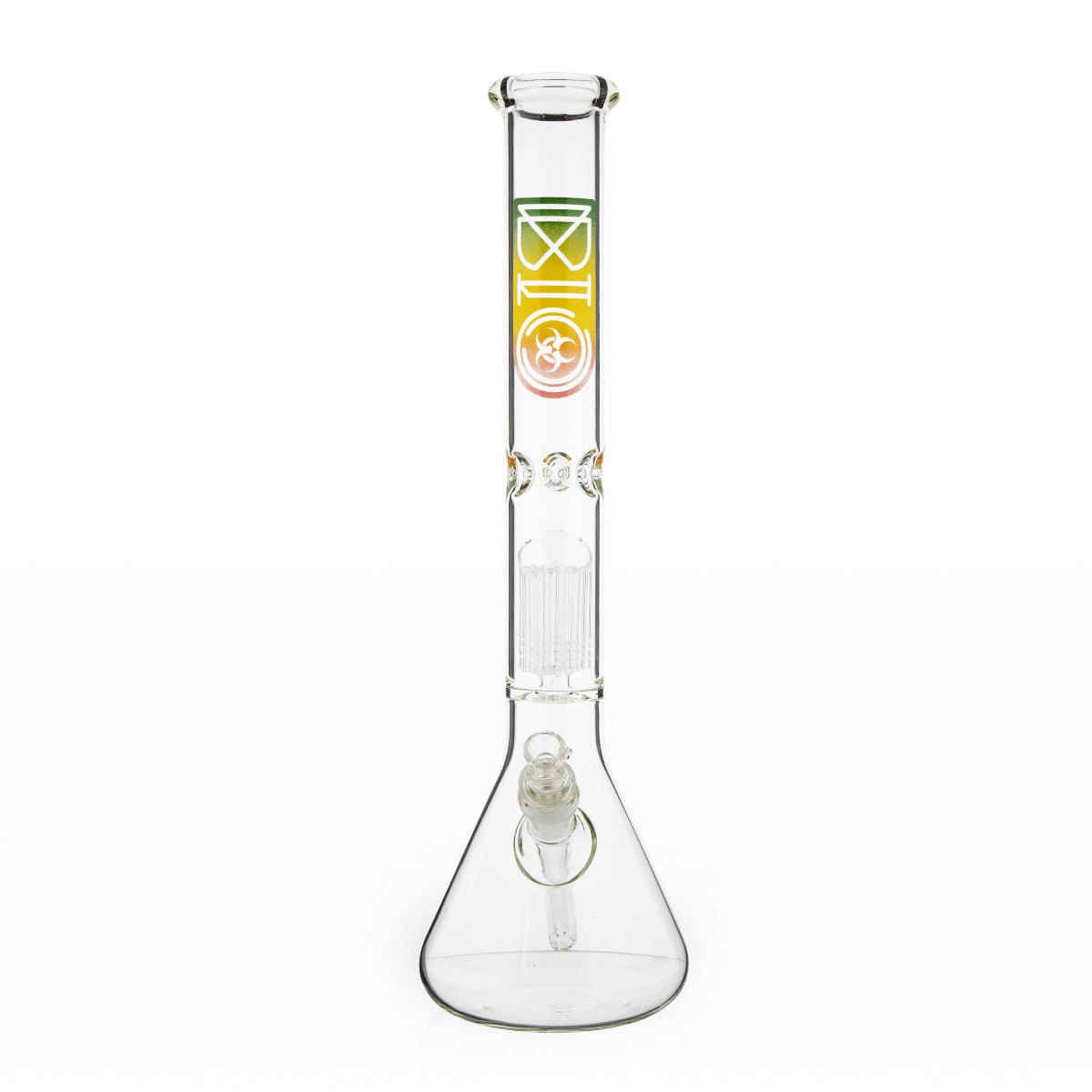 BIO Glass | Single Chamber 10-Arm Tree Percolator Beaker Water Pipe | 18" - 14mm - Various Colors Glass Bong Biohazard Inc