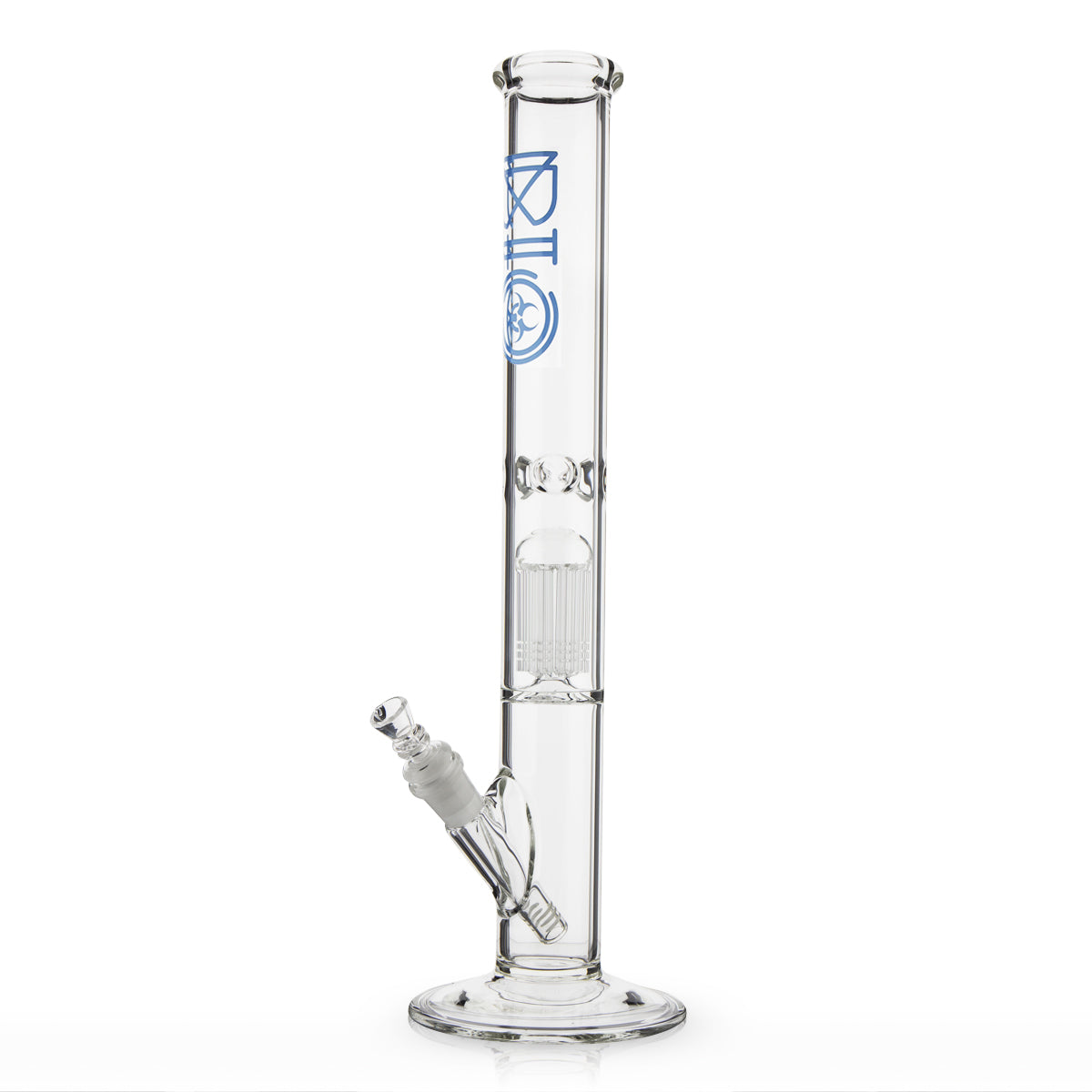 BIO Glass | Single Chamber 10-Arm Tree Perc Straight Water Pipe | 18" - 14mm - Various Colors Glass Bong Biohazard Inc Blue