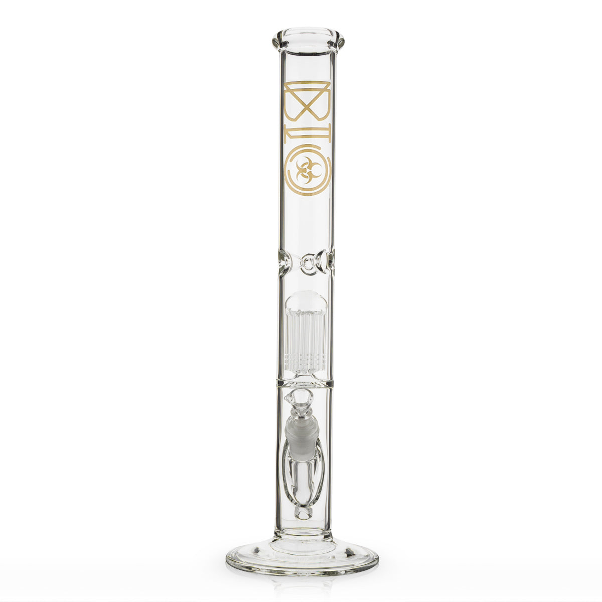 BIO Glass | Single Chamber 10-Arm Tree Perc Straight Water Pipe | 18" - 14mm - Various Colors Glass Bong Biohazard Inc