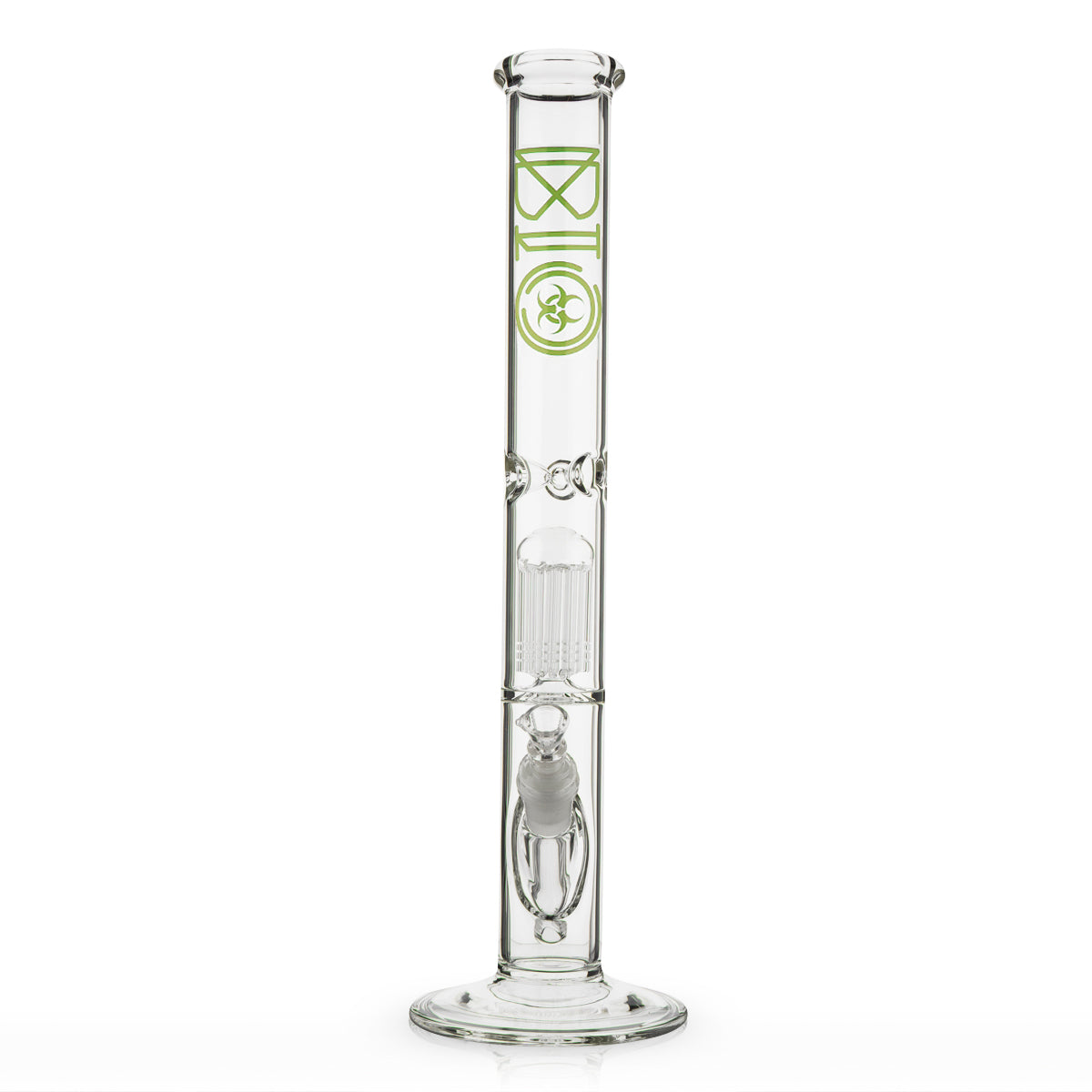 BIO Glass | Single Chamber 10-Arm Tree Perc Straight Water Pipe | 18" - 14mm - Various Colors Glass Bong Biohazard Inc