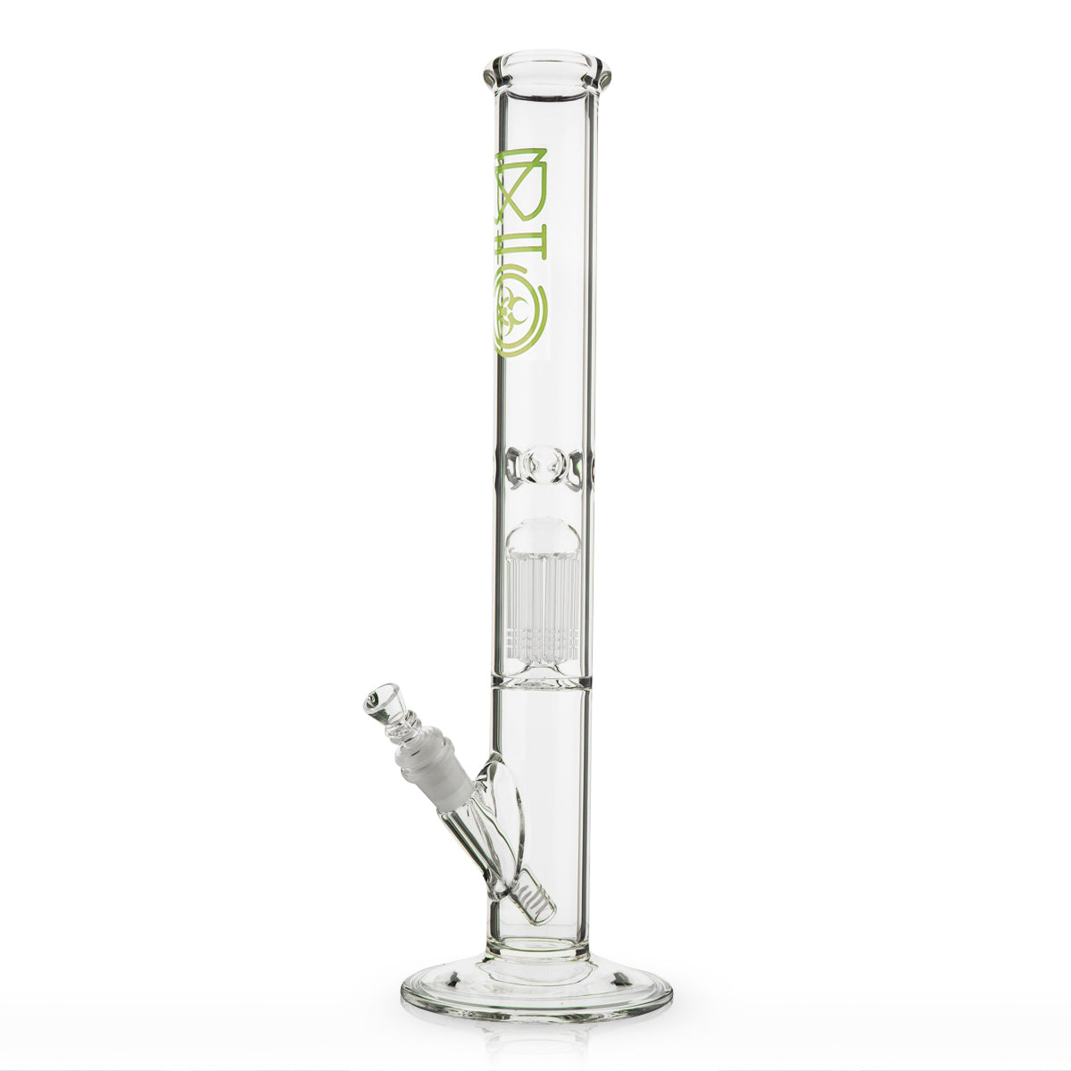 BIO Glass | Single Chamber 10-Arm Tree Perc Straight Water Pipe | 18" - 14mm - Various Colors Glass Bong Biohazard Inc Green