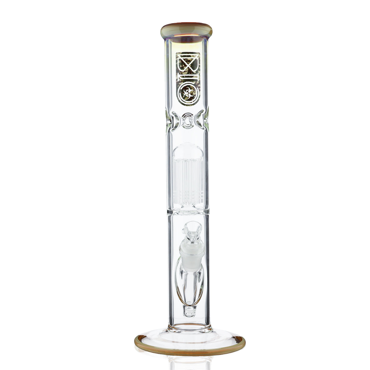 BIO Glass | Single Chamber 10-Arm Tree Perc Straight Color Trim Water Pipe | 14" - 14mm - Various Colors Biohazard Inc
