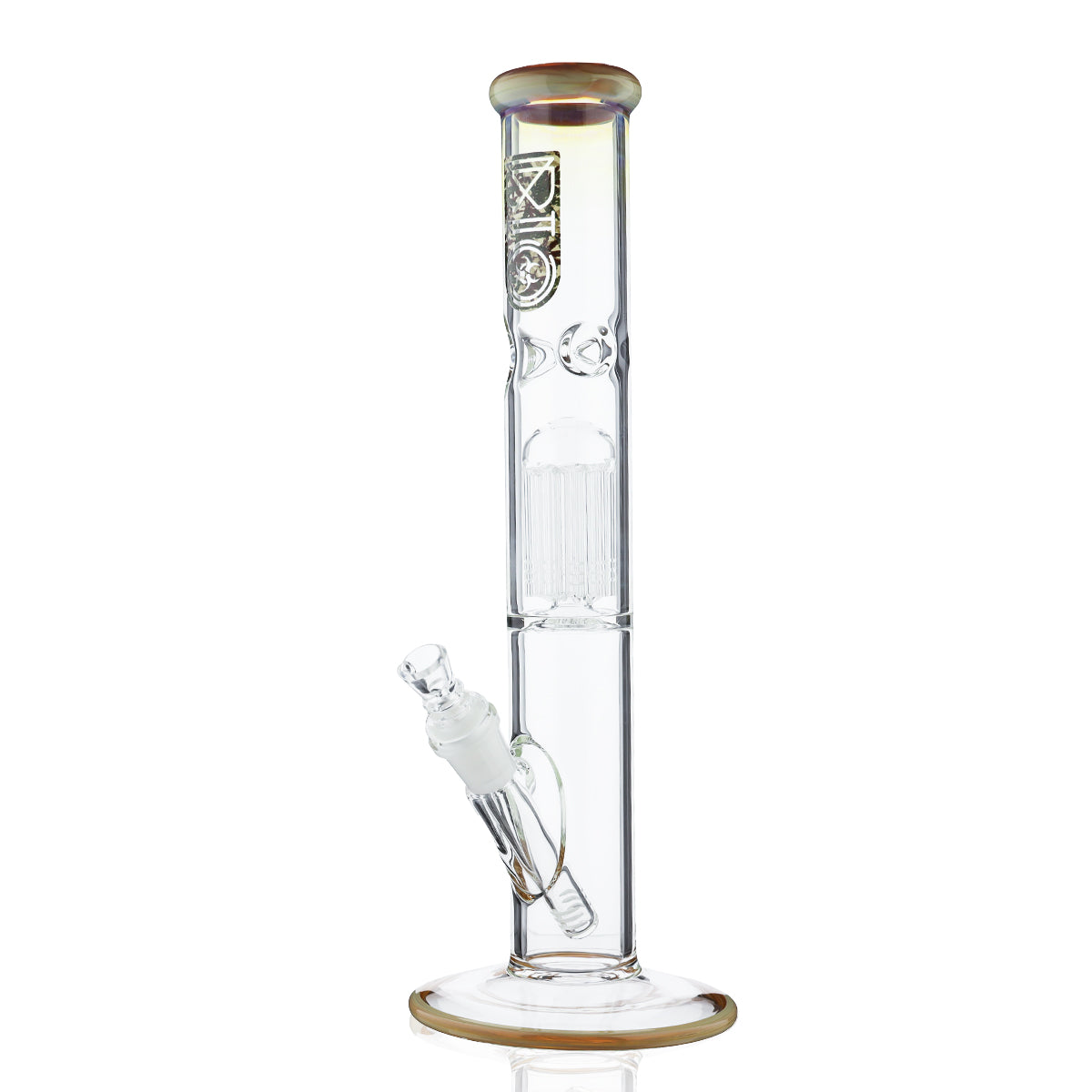 BIO Glass | Single Chamber 10-Arm Tree Perc Straight Color Trim Water Pipe | 14" - 14mm - Various Colors Biohazard Inc Carmelo
