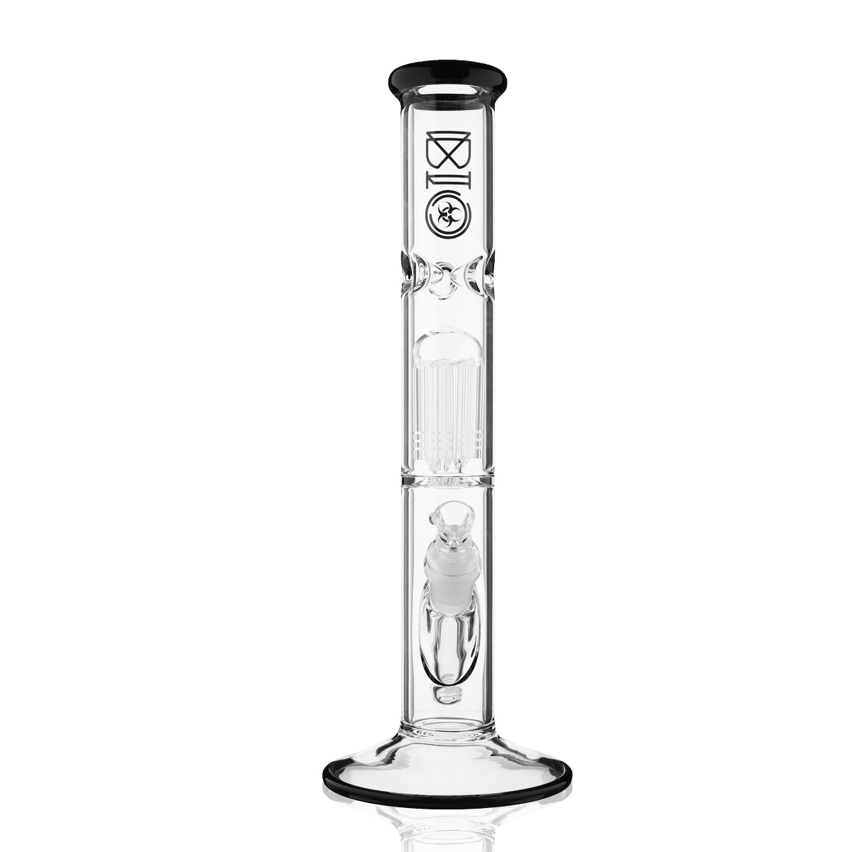 BIO Glass | Single Chamber 10-Arm Tree Perc Straight Color Trim Water Pipe | 14" - 14mm - Various Colors Biohazard Inc