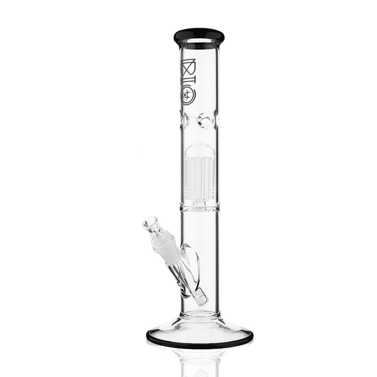 BIO Glass | Single Chamber 10-Arm Tree Perc Straight Color Trim Water Pipe | 14" - 14mm - Various Colors Biohazard Inc Black Jack