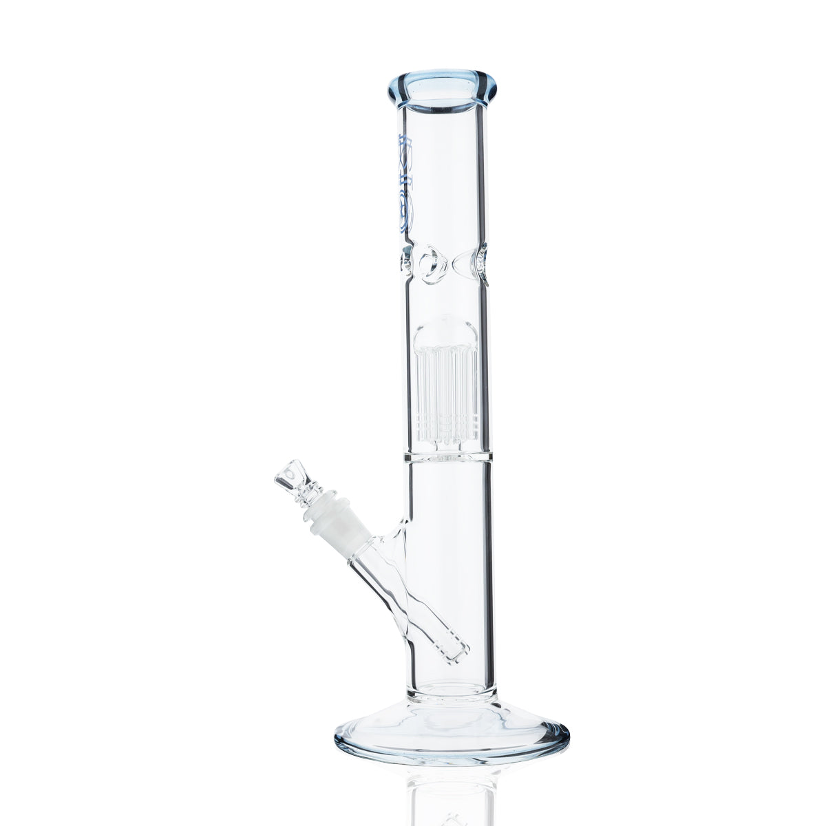 BIO Glass | Single Chamber 10-Arm Tree Perc Straight Color Trim Water Pipe | 14" - 14mm - Various Colors Biohazard Inc