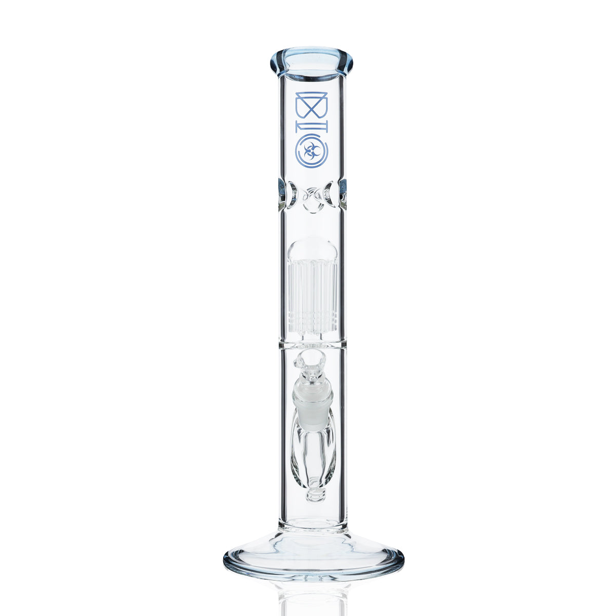BIO Glass | Single Chamber 10-Arm Tree Perc Straight Color Trim Water Pipe | 14" - 14mm - Various Colors Biohazard Inc