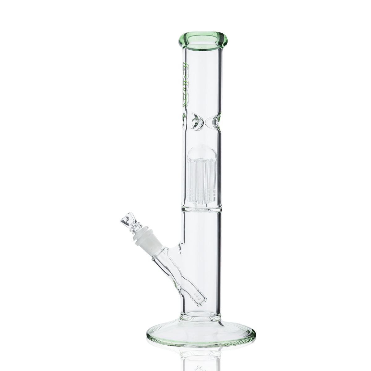 BIO Glass | Single Chamber 10-Arm Tree Perc Straight Color Trim Water Pipe | 14" - 14mm - Various Colors Biohazard Inc