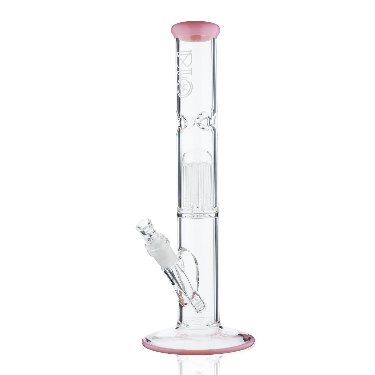 BIO Glass | Single Chamber 10-Arm Tree Perc Straight Color Trim Water Pipe | 14" - 14mm - Various Colors Biohazard Inc Pink Cadillac