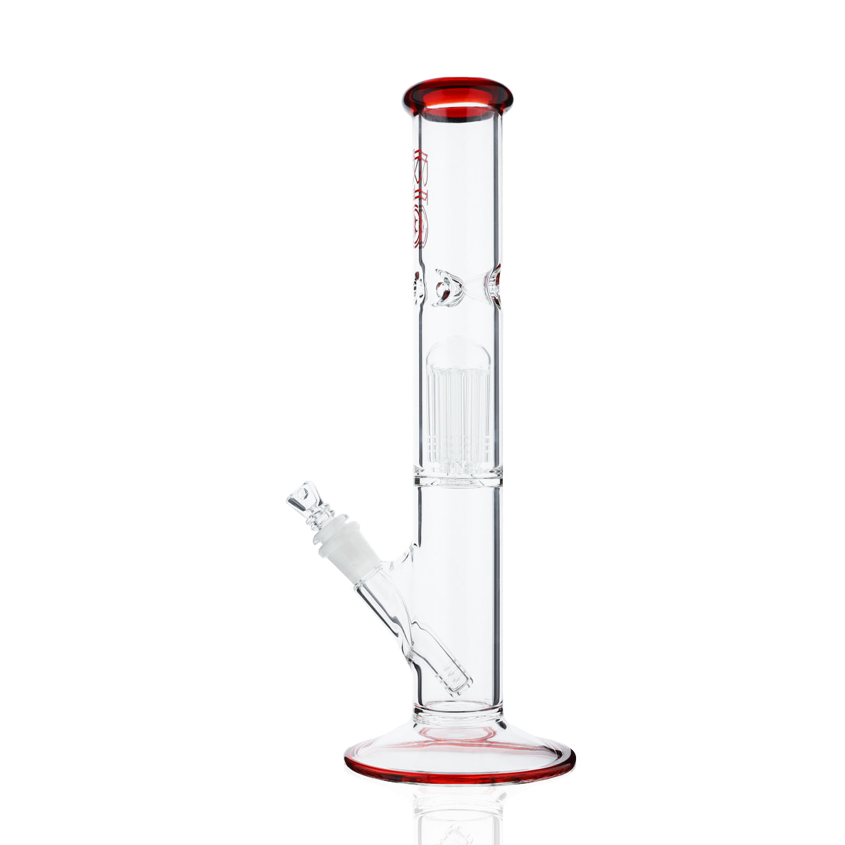BIO Glass | Single Chamber 10-Arm Tree Perc Straight Color Trim Water Pipe | 14" - 14mm - Various Colors Biohazard Inc