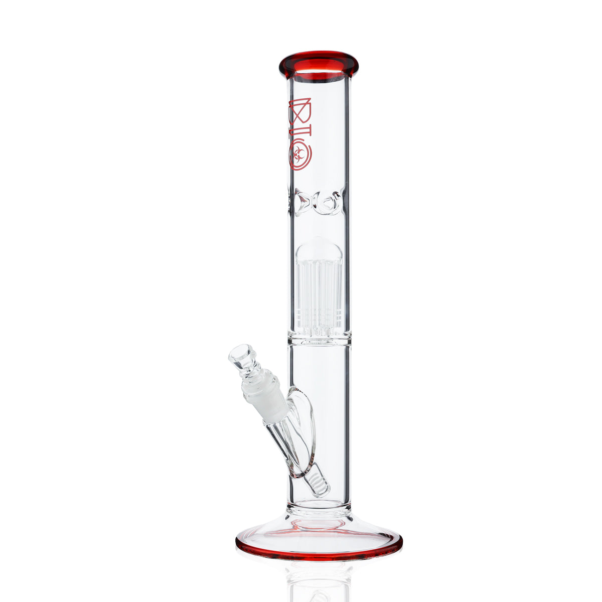 BIO Glass | Single Chamber 10-Arm Tree Perc Straight Color Trim Water Pipe | 14" - 14mm - Various Colors Biohazard Inc Red Elvis