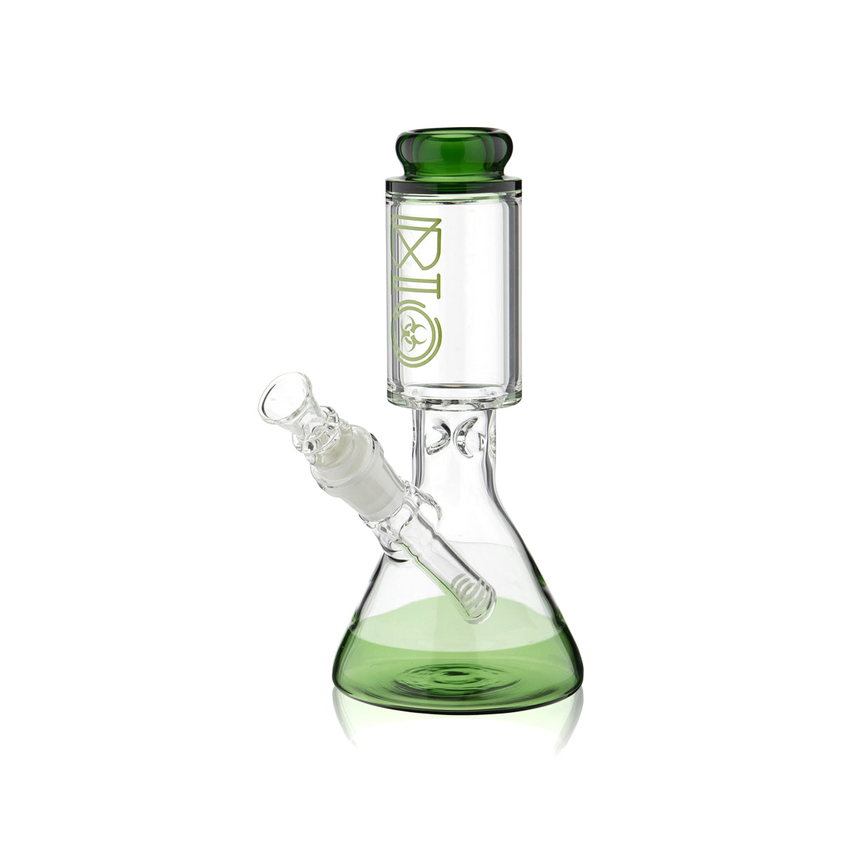 BIO Glass | Wide Chamber Beaker Waterpipe | 8" - 14mm - Various Colors Glass Bong Biohazard Inc Green Trim  