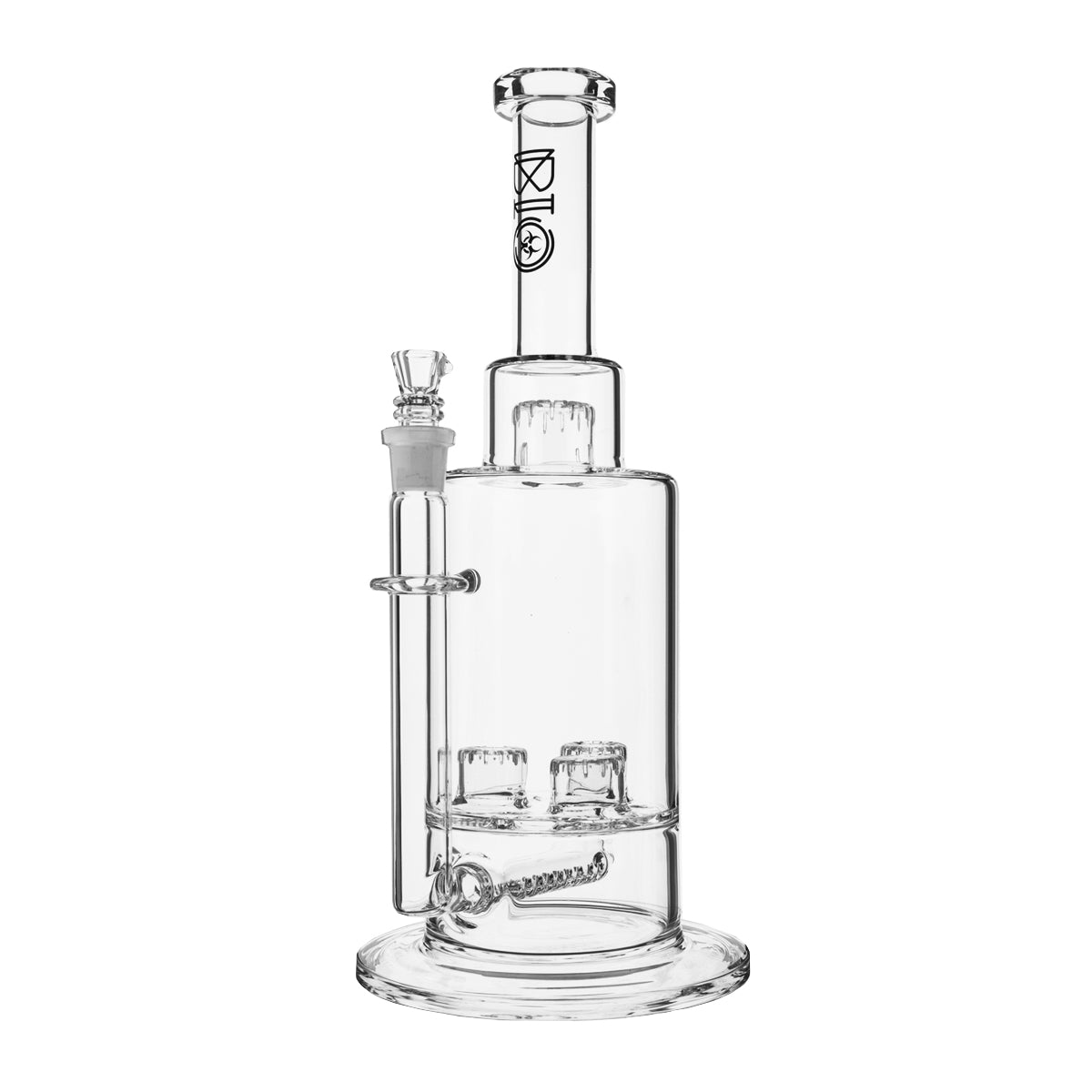 BIO Glass | Triple Updome Percolator Inline Stemless Water Pipe | 16" - 14mm - Various Colors Glass Bong Biohazard Inc Black  