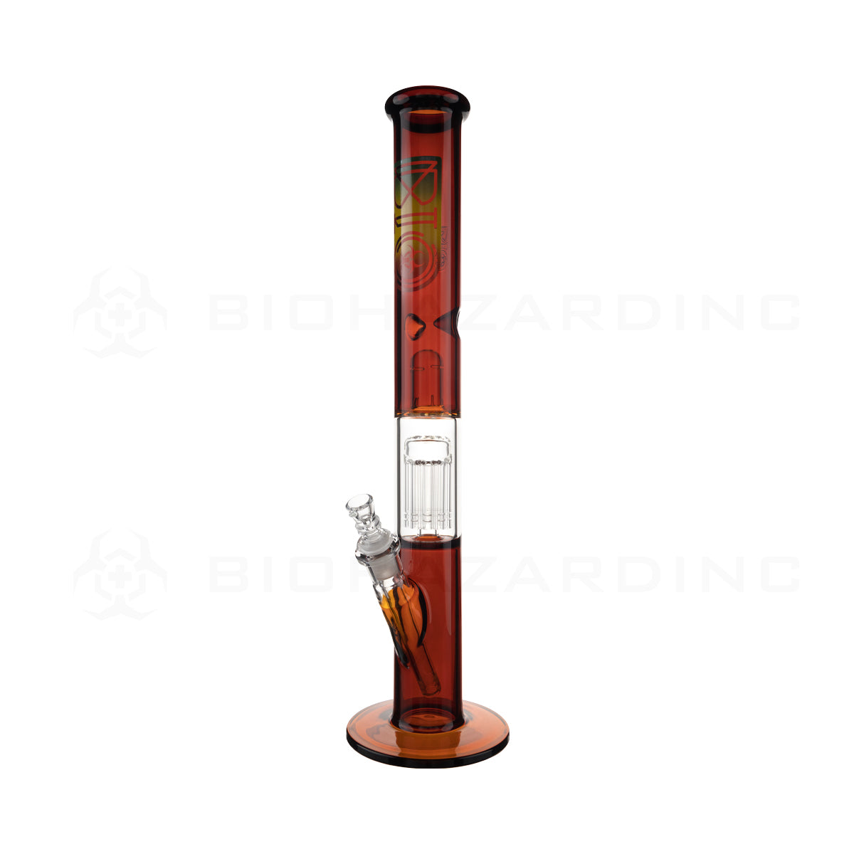 BIO Glass | Single Chamber 10-Arm Tree Percolator + Splash Guard Straight Water Pipe | 18" - 14mm - Various Colors Glass Bong Biohazard Inc Amber  