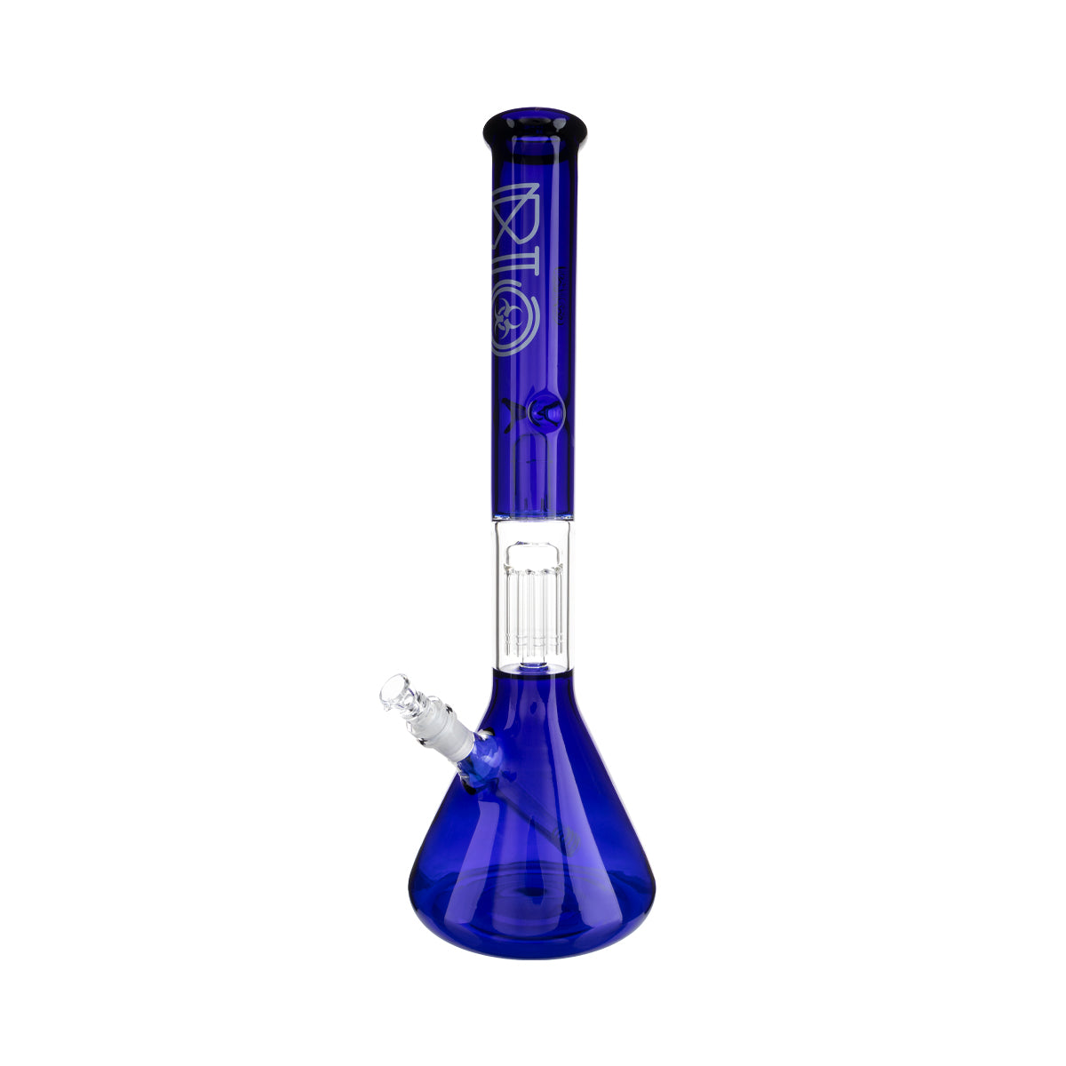 BIO Glass | Single Chamber 10-Arm Tree Percolator + Splash Guard Beaker Water Pipe | 18" - 14mm - Various Colors Glass Bong Biohazard Inc Dark Blue  
