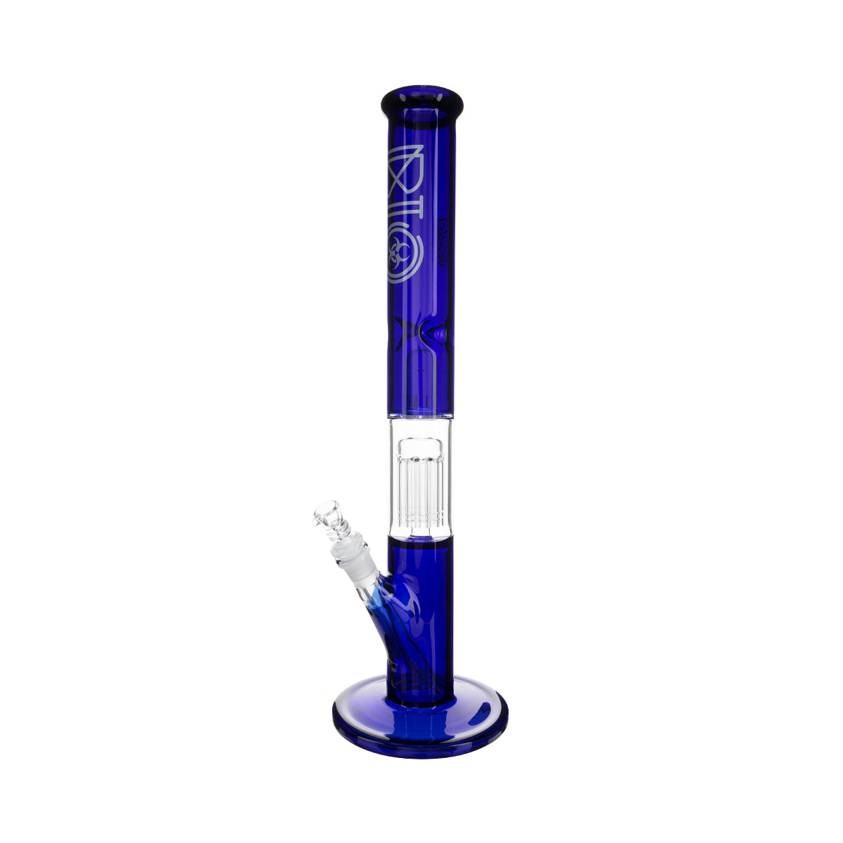 BIO Glass | Single Chamber 10-Arm Tree Percolator + Splash Guard Straight Water Pipe | 18" - 14mm - Various Colors Glass Bong Biohazard Inc Blue  