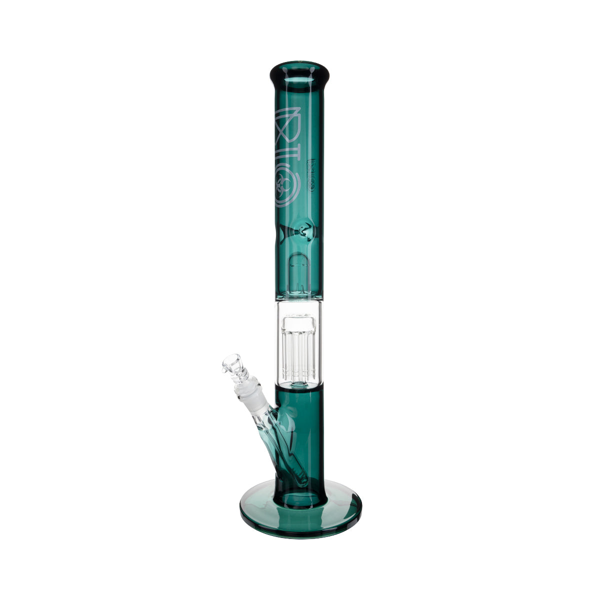 BIO Glass | Single Chamber 10-Arm Tree Percolator + Splash Guard Straight Water Pipe | 18" - 14mm - Various Colors Glass Bong Biohazard Inc Lake Green  