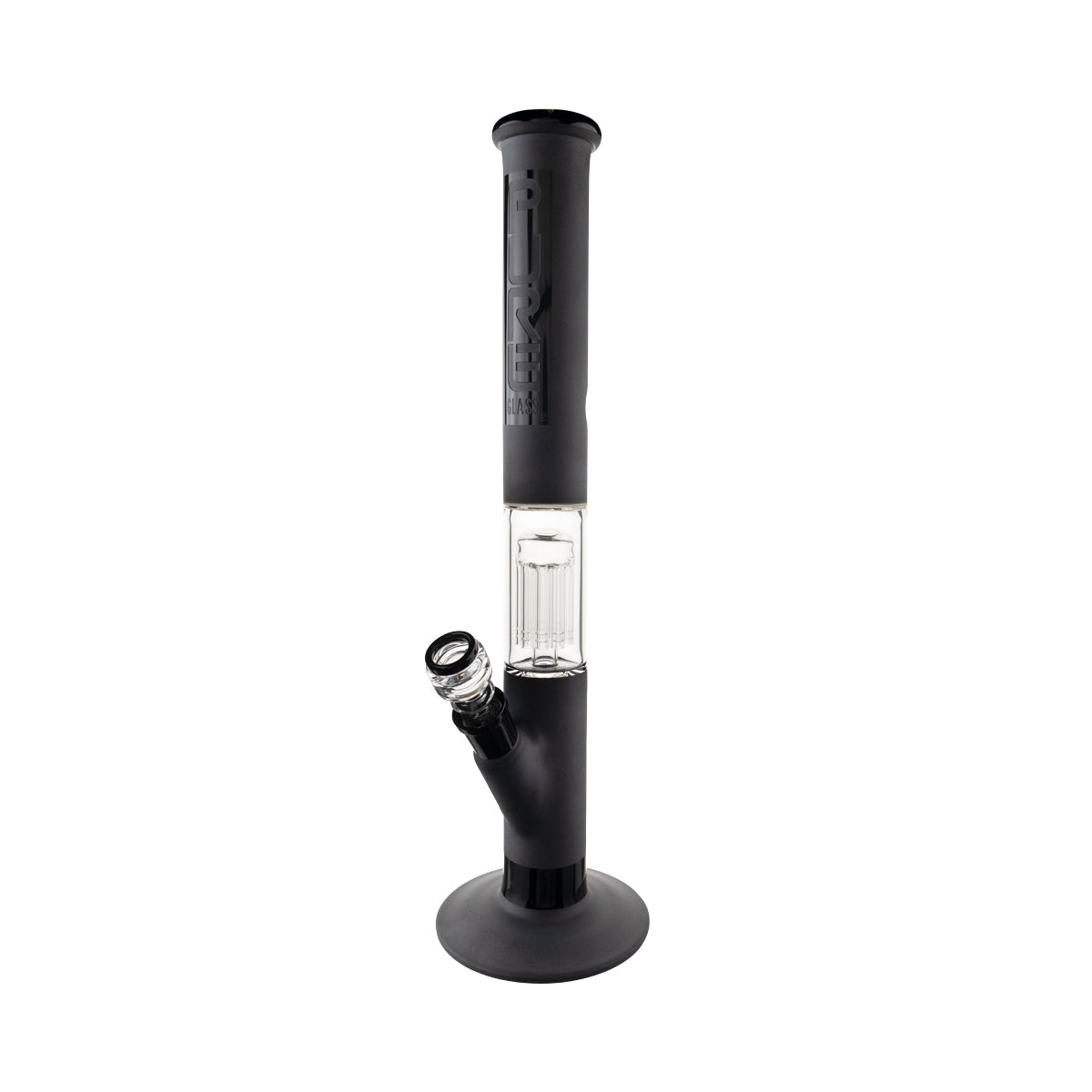Pure Glass | 10-Arm Tree Percolator + Splash Guard Straight Water Pipe | 18" - 14mm - Various Colors Glass Bong Pure Glass Black Frost
