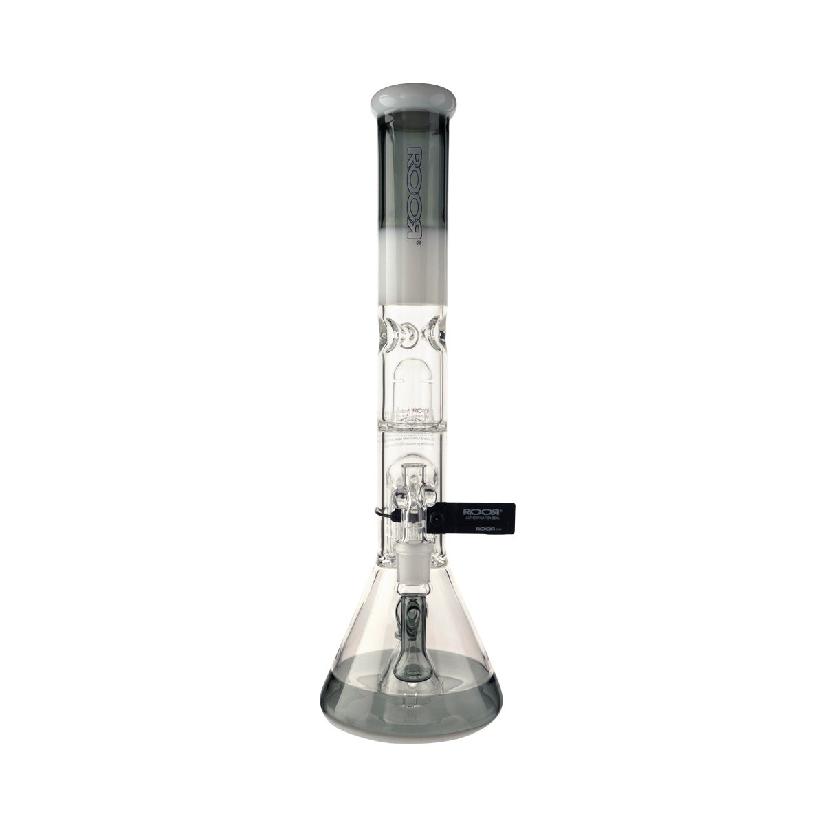 RooR® | TECH 10-Arm Tree Percolator Beaker Water Pipe | 18" - 14mm - Grey/White w/ White/Black Biohazard Inc