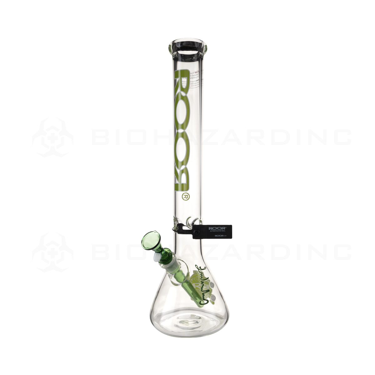 Roor® | Intro Collector Series Beaker Water Pipe w/ Free Item | 18" - 19mm - Various Colors Glass Bong Roor Green & White