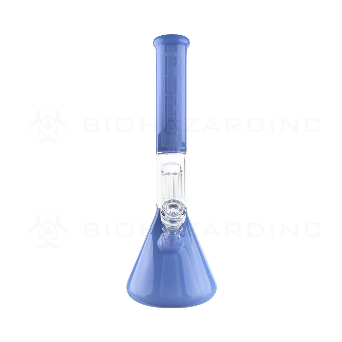 Pure Glass | 10-Arm Tree Perc + Splash Guard Beaker Water Pipe | 16" - 14mm - Periwinkle Glass Bong Pure Glass