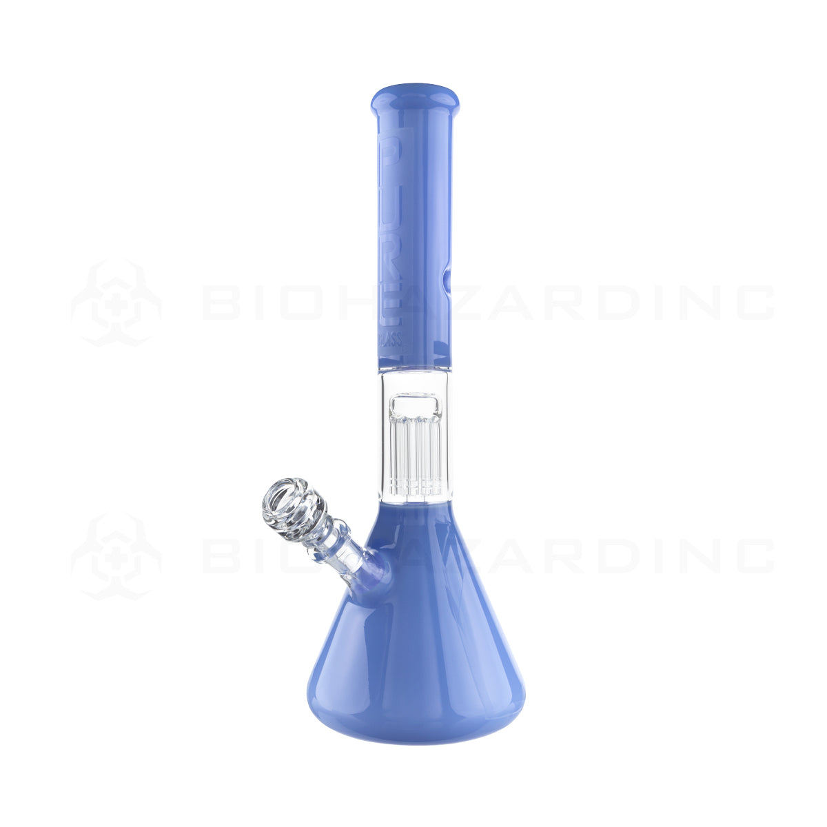 Pure Glass | 10-Arm Tree Perc + Splash Guard Beaker Water Pipe | 16" - 14mm - Periwinkle Glass Bong Pure Glass