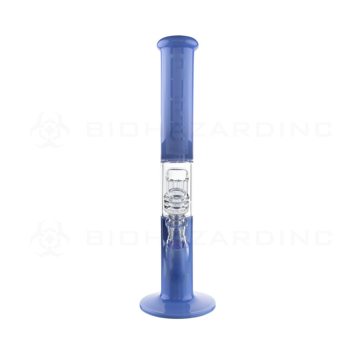 Pure Glass | 10-Arm Tree Perc + Splash Guard Straight Water Pipe | 16" - 14mm - Periwinkle Glass Bong Pure Glass