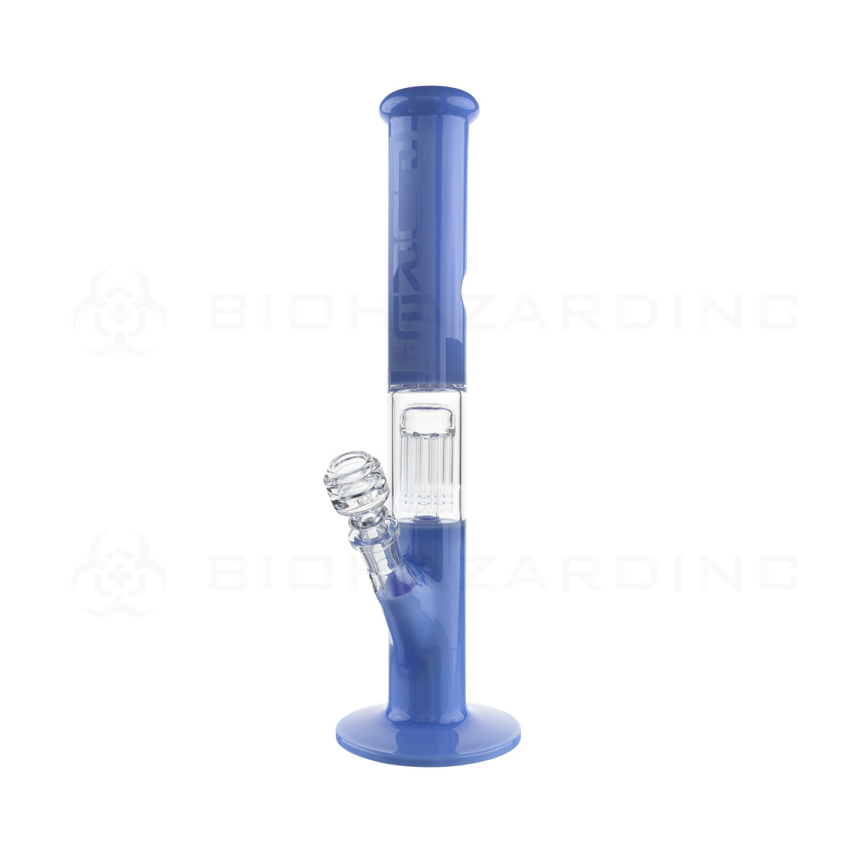 Pure Glass | 10-Arm Tree Perc + Splash Guard Straight Water Pipe | 16" - 14mm - Periwinkle Glass Bong Pure Glass