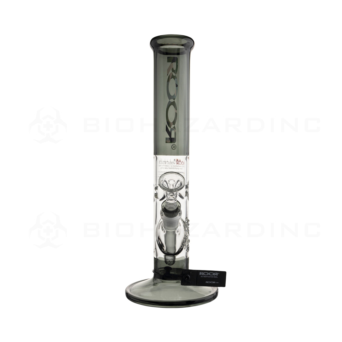RooR® | Colored Straight w/ Gridded Downstem | 14" - 14mm - Smoke Black Glass Bong Roor