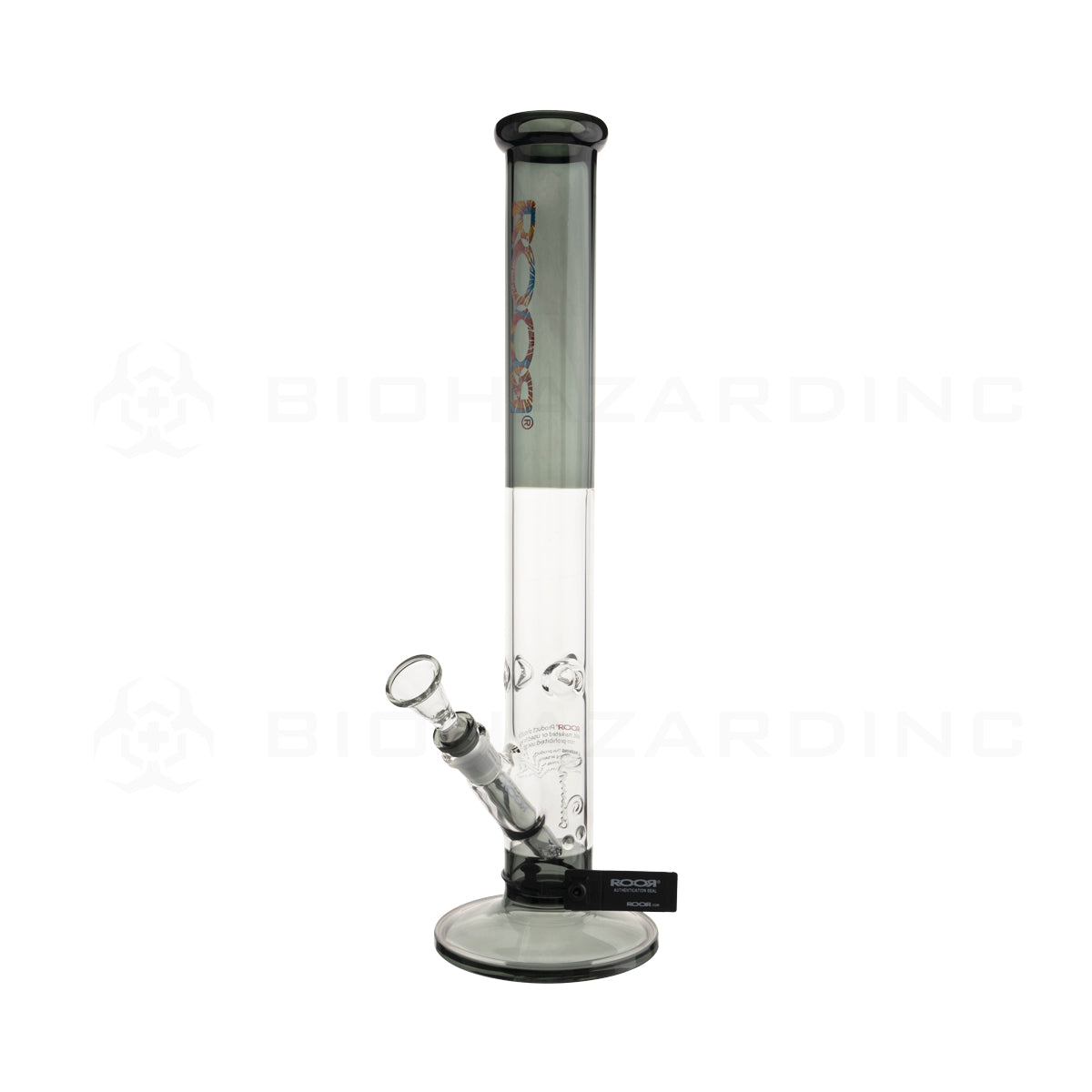 RooR® | Colored Straight w/ Gridded Downstem | 18" - 14mm - Transparent Black Glass Bong Roor