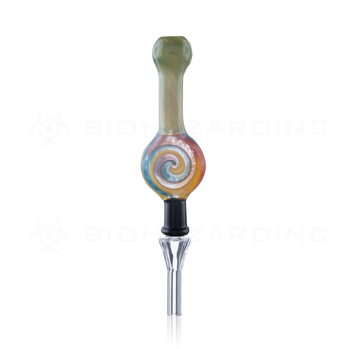 Nectar Collector | Pocket Glass Hand Straw w/ Quartz Tip | 4" - 10mm - Various Colors Nectar Collector Biohazard Inc Rainbow Swirls Pendant  