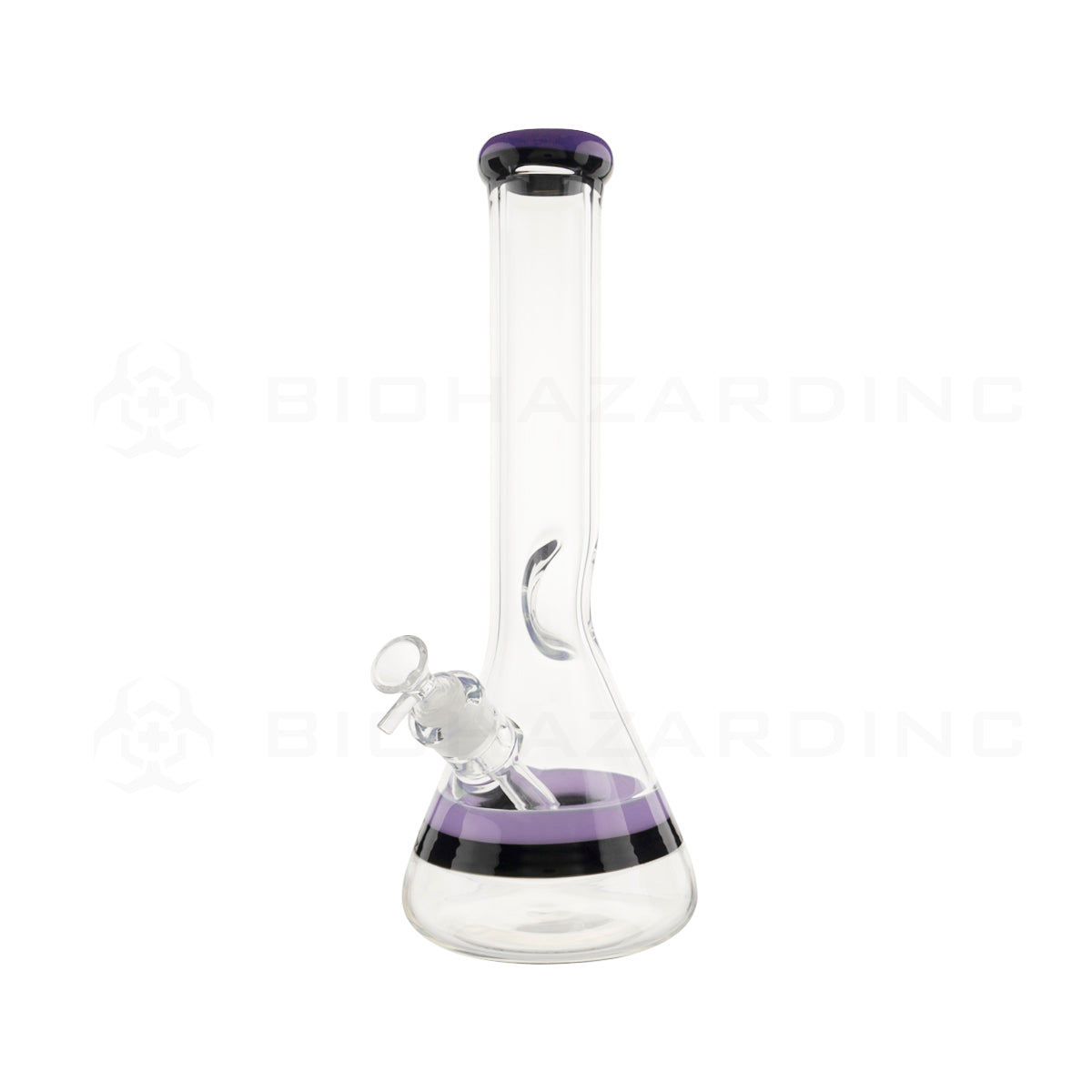 Water Pipe | Classic Beaker Water Pipe w/ Black Stripe | 14" - Glass - Various Colors Glass Bong Biohazard Inc Purple