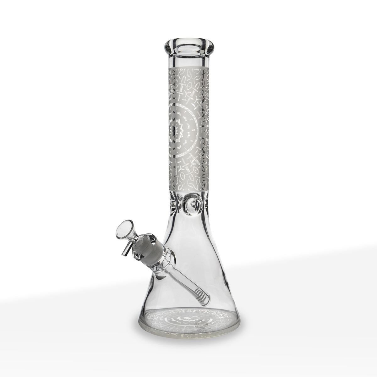 Water Pipe | Mandala Etched Beaker | 14" - Glass - 9MM Glass Bong Biohazard Inc Clear  