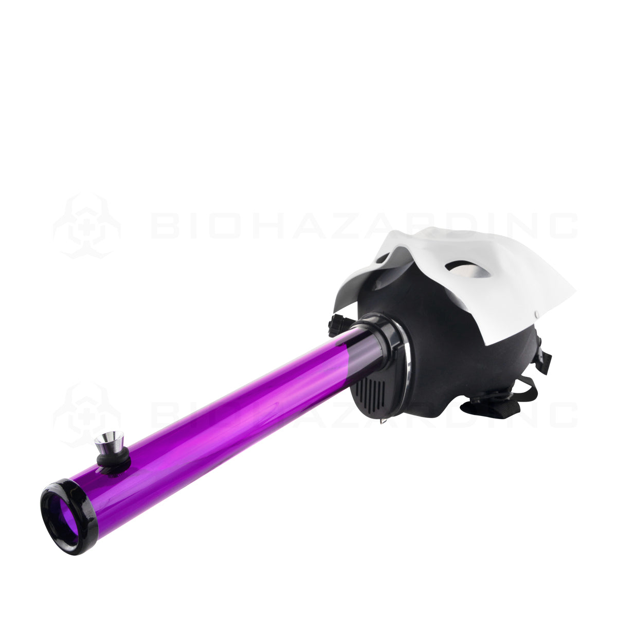 Gas Mask | Bat White Mask Steamroller | 12" - Acrylic - Assorted Colors Acrylic Bong with Gas Mask Biohazard Inc
