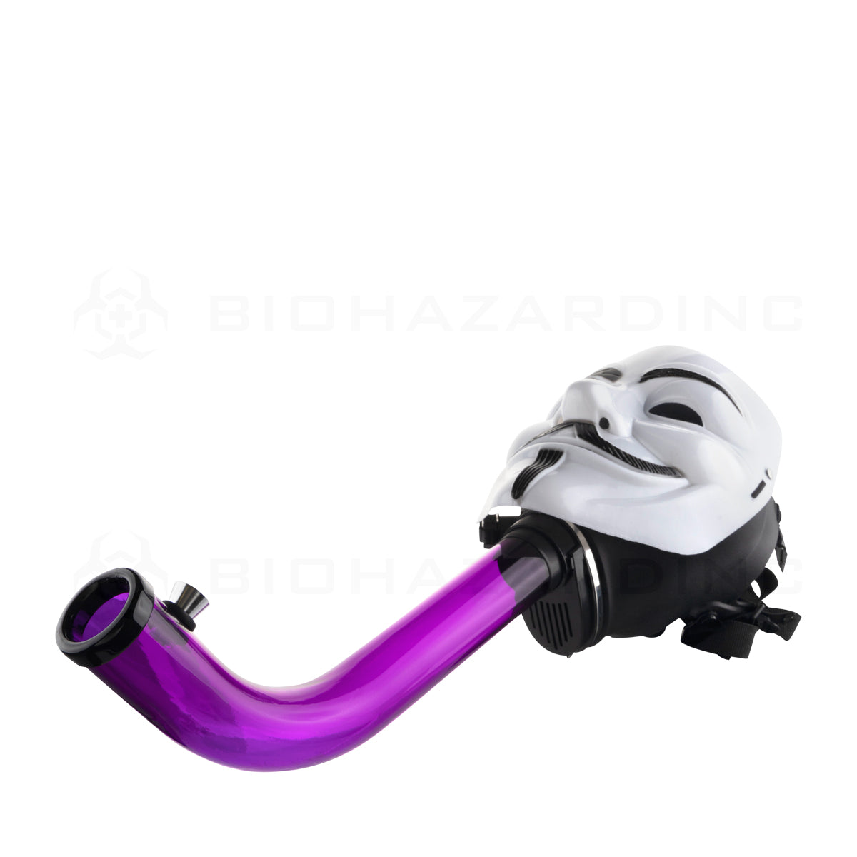 Gas Mask | Guy Fawkes Mask Black & White Steamroller | 12" - Acrylic - Assorted Colors Acrylic Bong with Gas Mask Biohazard Inc