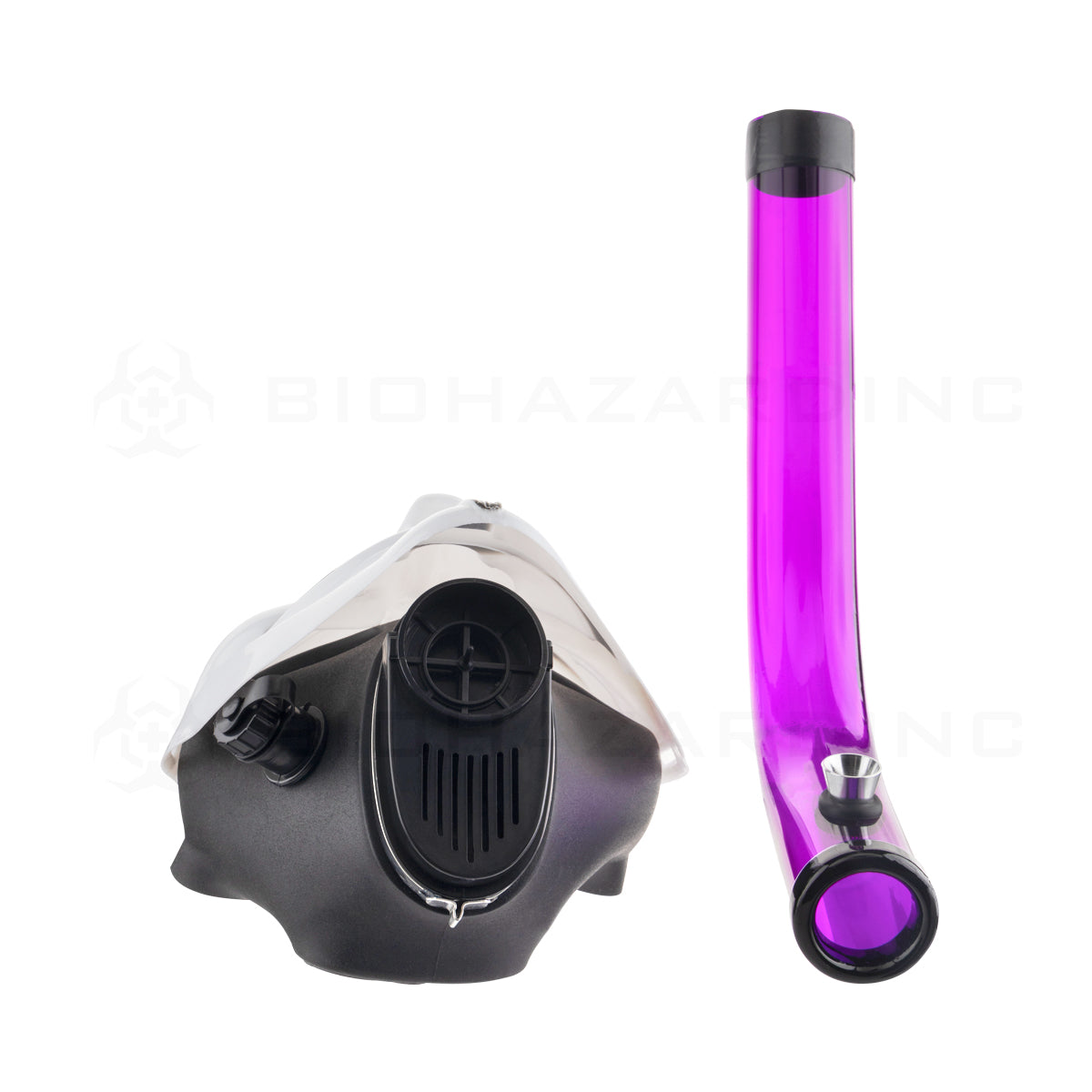 Gas Mask | Guy Fawkes Mask Black & White Steamroller | 12" - Acrylic - Assorted Colors Acrylic Bong with Gas Mask Biohazard Inc