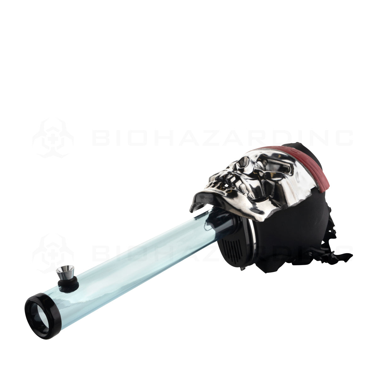 Gas Mask | Silver Bandana Skull Mask Steamroller | 12" - Acrylic - Assorted Colors Acrylic Bong with Gas Mask Biohazard Inc