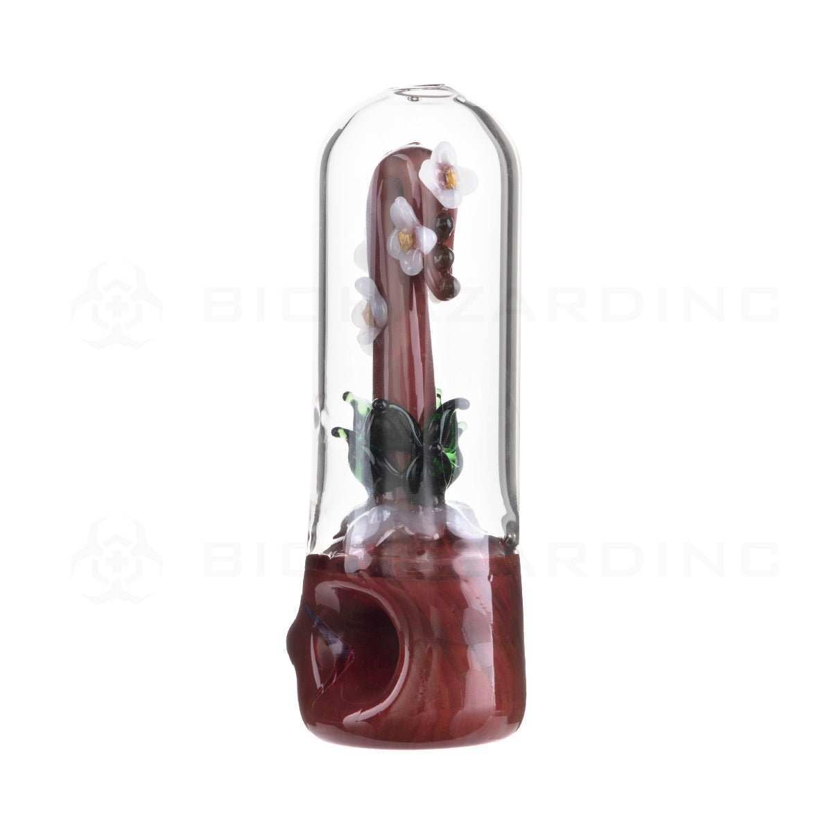 Novelty | Flower in Glass Dome Hand Pipe | 5" - Glass - Red Novelty Hand Pipe Biohazard Inc   