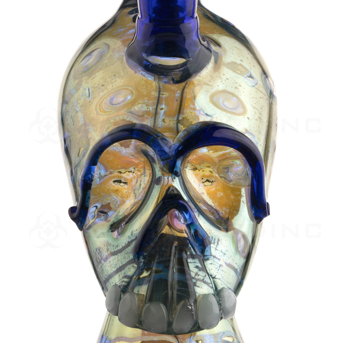 Novelty | Skull Water Pipe | 9.5" - Glass - Blue  Biohazard Inc   