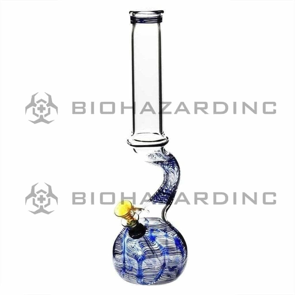 Wrap & Rake | Artistic Curved Glass Water Pipe w/ Slider Bowl | 12" - Slide - Various Colors Glass Bong Biohazard Inc Blue  