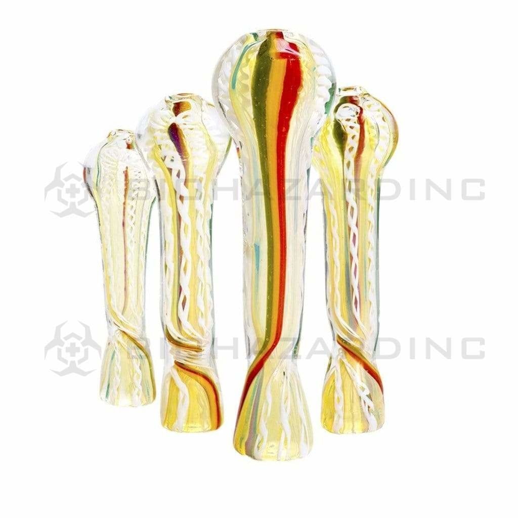 Chillum | w/ Rasta Stripe | 3-4" - Glass - Assorted Colors Glass Chillum Hand Pipe Biohazard Inc   